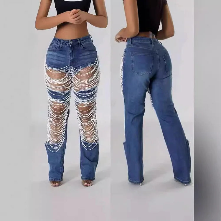 Perlenkette mit Denim