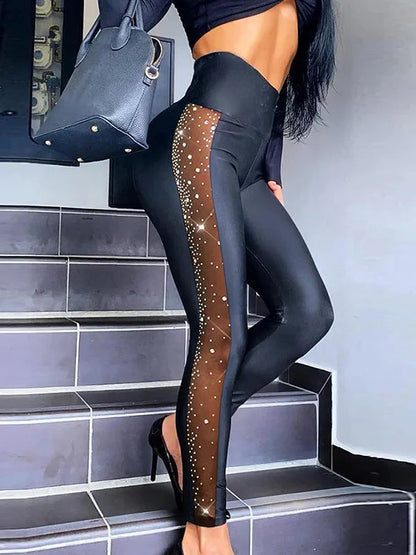 Strass-Leggings mit hoher Taille