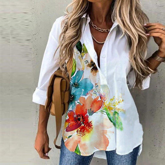 Tunika-Bluse mit Blumen-Aquarellmuster