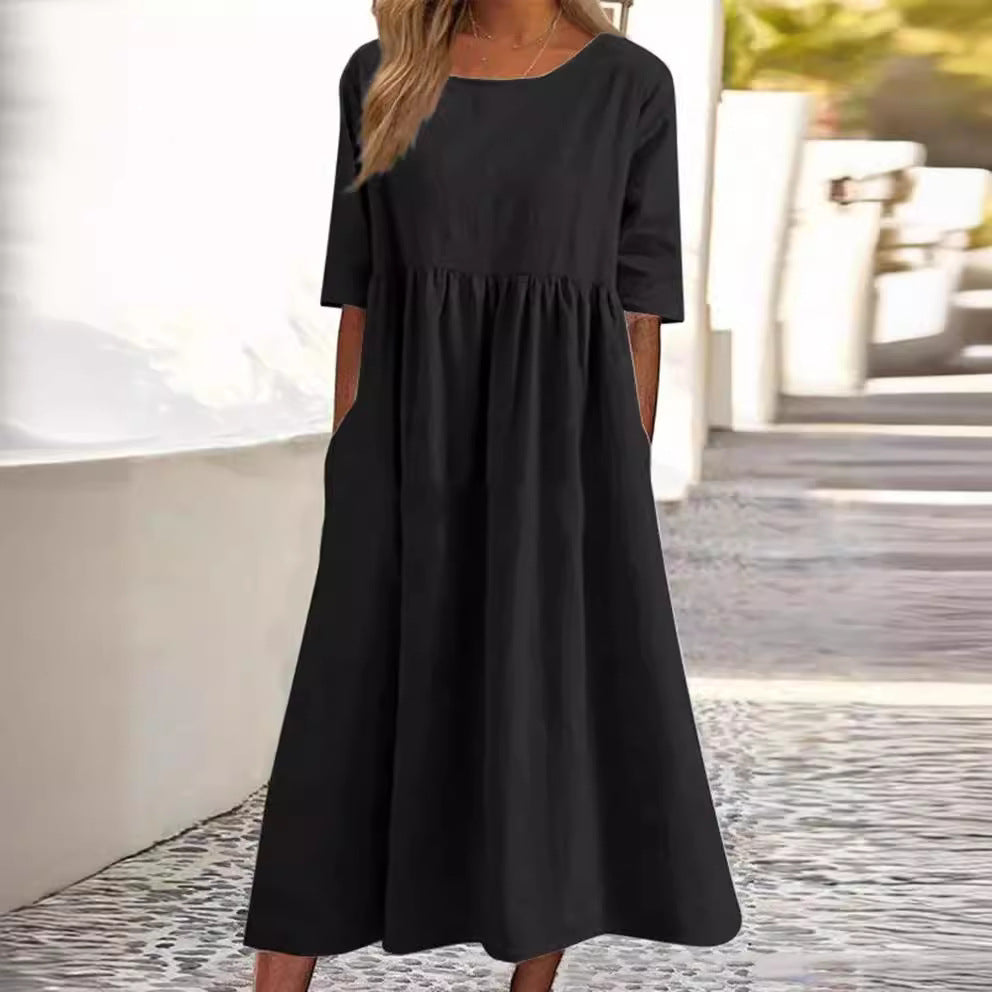 Halbe Ärmel Damen Midikleid