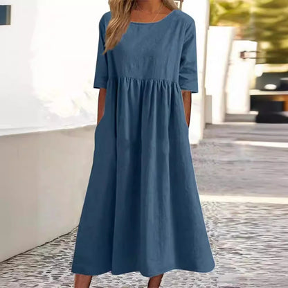 Halbe Ärmel Damen Midikleid