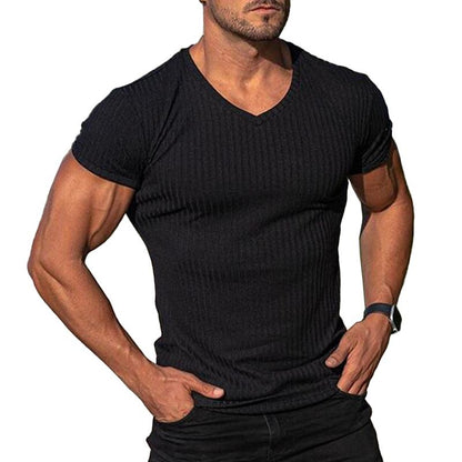 Gestreiftes Herren-T-Shirt mit V-Ausschnitt